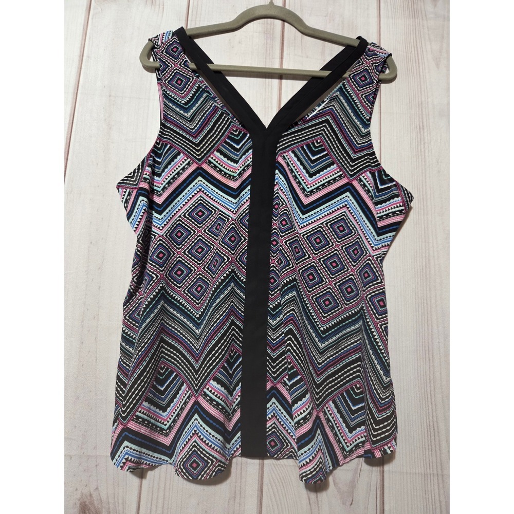 Candies Womens XL Chiffon Sleeveless V-Neck Geometric Chevron Print Blouse Top